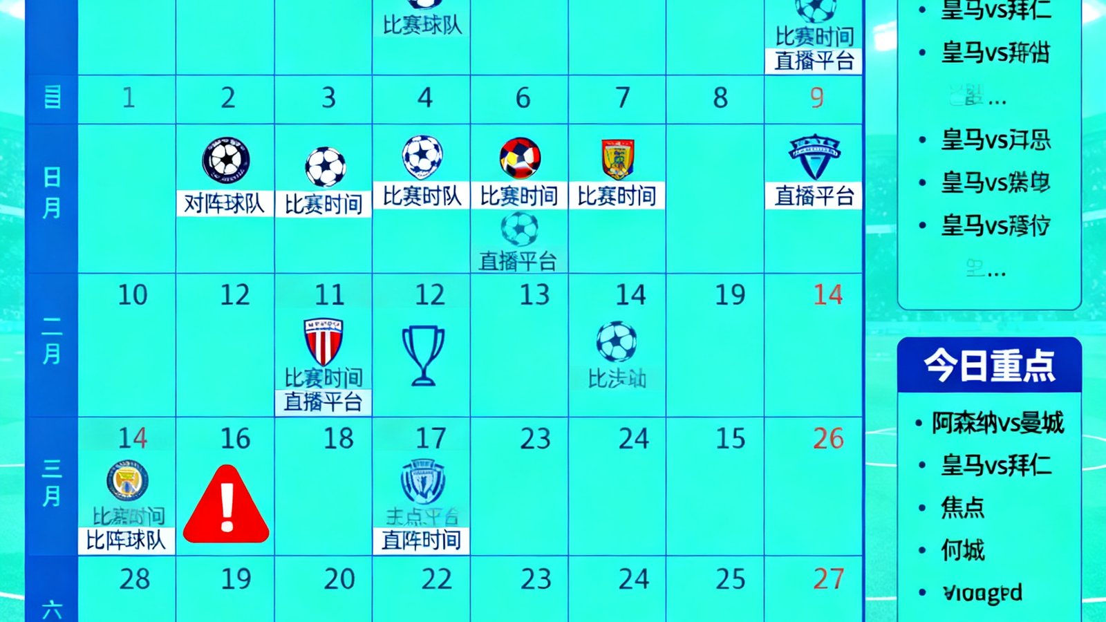 天天看球全方位足球赛程日历包含五大联赛及欧冠提醒功能